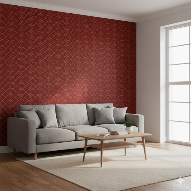 Stilvolles goldenes geometrisches Box-Design tiefr Tapete (Stylish Gold Geometric Box Design Deep Red Wallpaper)