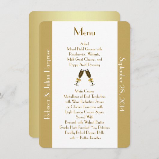 Stilvolles goldenes TAN und weißes Menükarte (Vorne/Hinten)