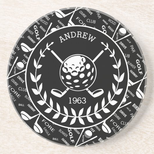 Stilvolles Golflogo des personalisierten Sandstein Untersetzer (Vorne)