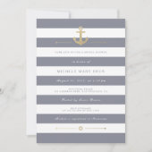 Stilvolles, grau gestreiftes nautisches Brautparty Einladung (Vorderseite)