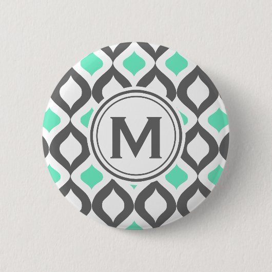 Stilvolles Grau-Mint-Ogee-Muster Button (Vorderseite)