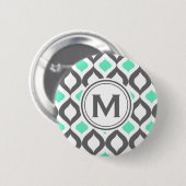 Stilvolles Grau-Mint-Ogee-Muster Button (Vorne & Hinten)