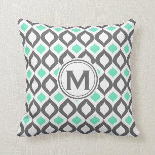 Stilvolles Grau-Mint-Ogee-Muster Kissen