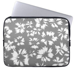 Stilvolles graues und weißes Blumenmuster Laptopschutzhülle