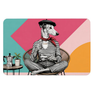 Stilvolles Grauhund-Kaffee-Pop-Art-Porträt Magnet