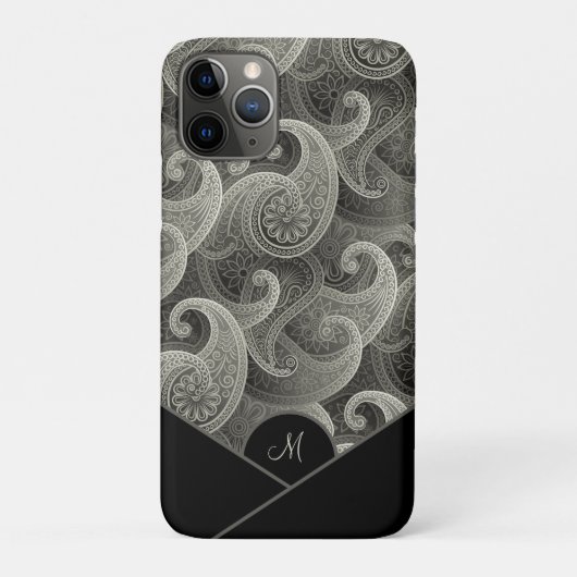 Stilvolles Graupaisley-Muster mit Monogramm Case-Mate iPhone Hülle (Rückseite)
