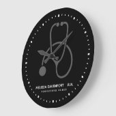 Stilvolles Gray Stethoscope auf der Black Nurse Große Wanduhr (Winkel)