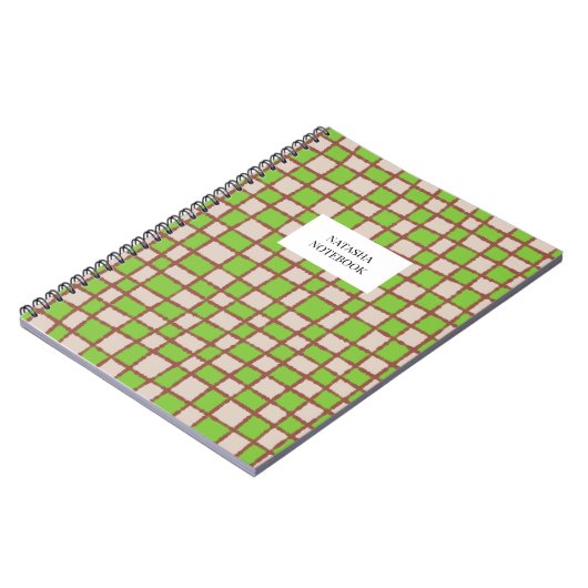 Stilvolles Green Brown Checkerboard-Muster-Noteboo Notizblock (Linke Seite)