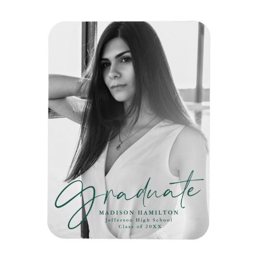 Stilvolles Green Script Abschluss Announcement Fot Magnet (Vertikal)