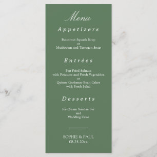 Stilvolles Greyish Green Wedding Menu Menükarte