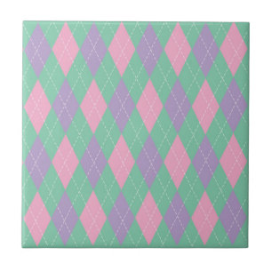Stilvolles Grün Orange Pink Argyle-Muster Fliese
