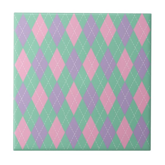 Stilvolles Grün Orange Pink Argyle-Muster Fliese (Vorderseite)