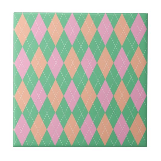 Stilvolles grün orange rosa Argyle-Muster Fliese (Vorderseite)