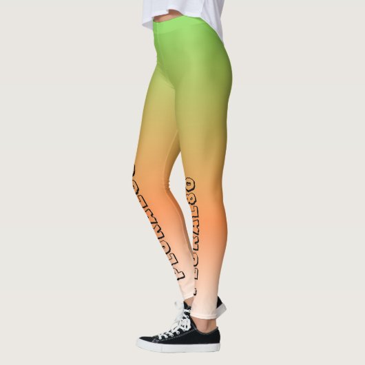 Stilvolles, grün-orangefarbenes Textgradiententrai Leggings (Links)