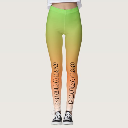Stilvolles, grün-orangefarbenes Textgradiententrai Leggings (Vorderseite)