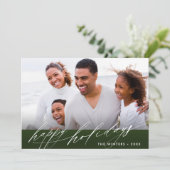 Stilvolles Grün-Weiß-Script-Foto Feiertagskarte (Stehend Vorderseite)