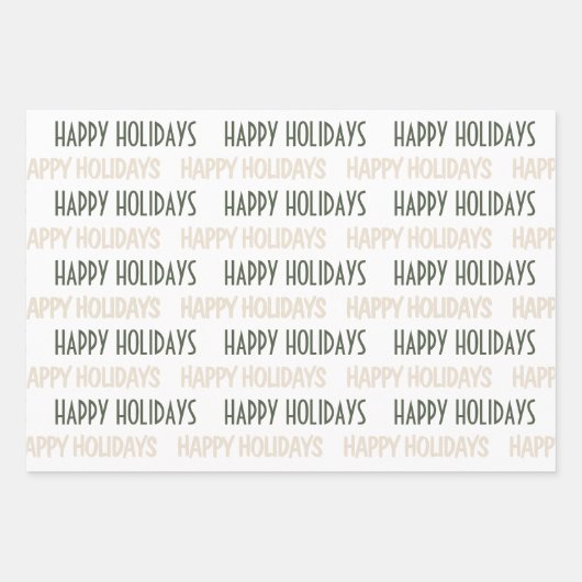 Stilvolles grünes Beige Happy Holidays Wrapping Pa Geschenkpapier Set (Vorderseite)