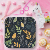 Stilvolles grünes und gelbes Blattmuster Pappteller (Party)