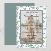 stilvolles Grünmuster Hochzeitsfeier Foto Einladung (Vorne/Hinten)