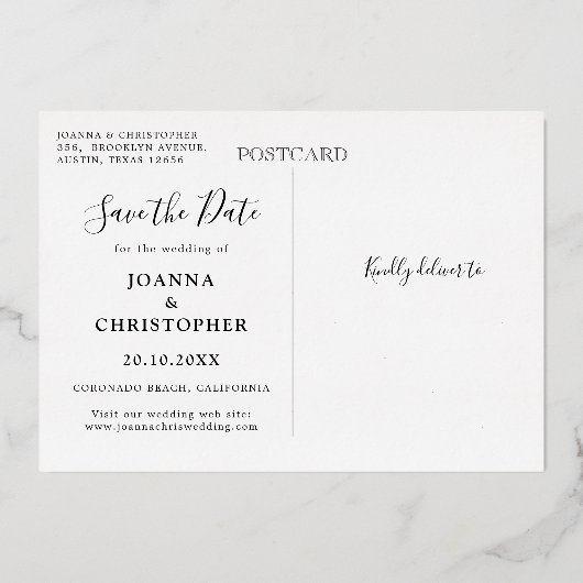  Stilvolles, handgeschriebenes Foto Save Folieneinladung (Rückseite)