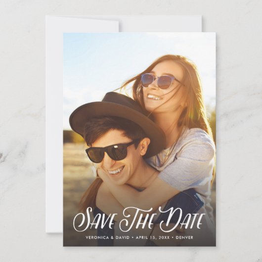 Stilvolles handgeschriebenes Foto Save the Date (Vorderseite)