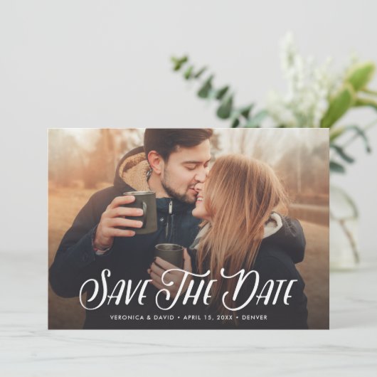 Stilvolles handgeschriebenes Foto Save the Date (Stehend Vorderseite)