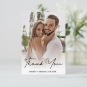 stilvolles, handgeschriebenes Hochzeitsfest-Foto Dankeskarte (Stehend Vorderseite)