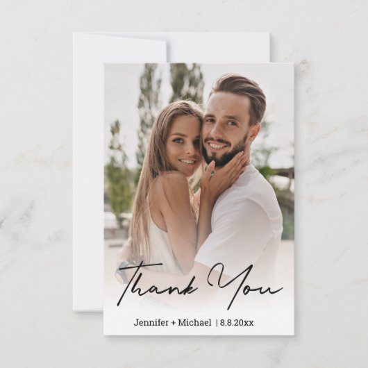 stilvolles, handgeschriebenes Hochzeitsfest-Foto Dankeskarte (Vorderseite)