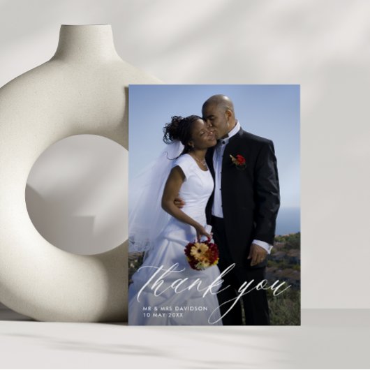 stilvolles handgeschriebenes Hochzeitsskript-Foto Dankeskarte