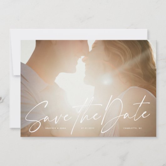 Stilvolles handgeschriebenes, horizontales Foto Save The Date (Vorderseite)