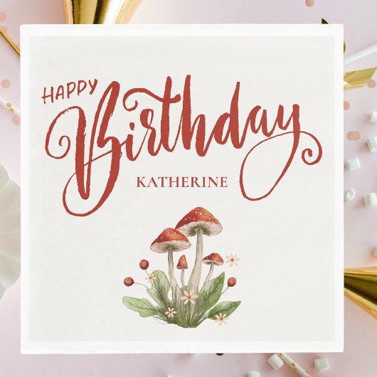 Stilvolles Happy Birthday Retro Mushroom Pappteller