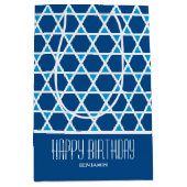 Stilvolles Happy Birthday Star Pattern Blue Custom Mittlere Geschenktüte (Vorderseite)