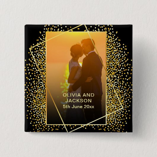 Stilvolles Happy Valentine Gold Glitzer Pärchen Fo Button (Vorderseite)