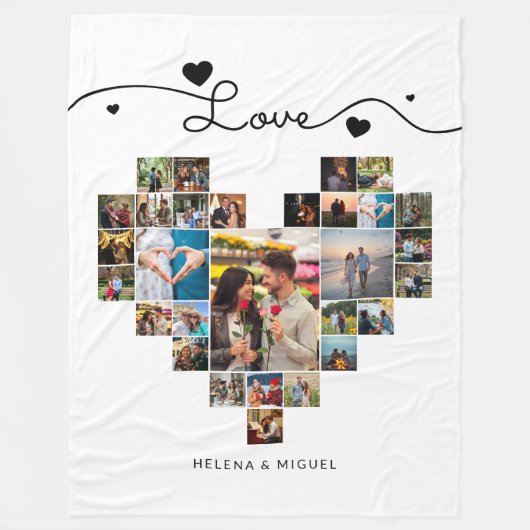 Stilvolles Heart Foto Collage Liebe Script Fleecedecke (Vorderseite)