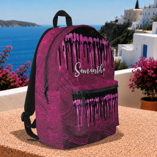 Stilvolles heißrosa schwarzes Glitter-Tropfen-Mono Bedruckter Rucksack