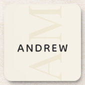 Stilvolles hellbeiges Monogramm mit Name Getränkeuntersetzer (Vorderseite)