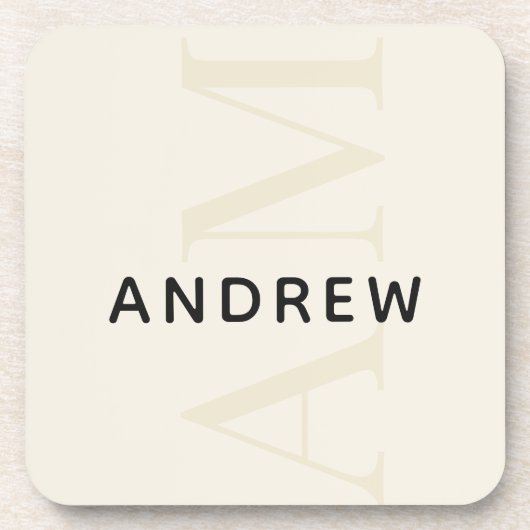 Stilvolles hellbeiges Monogramm mit Name Getränkeuntersetzer (Vorderseite)