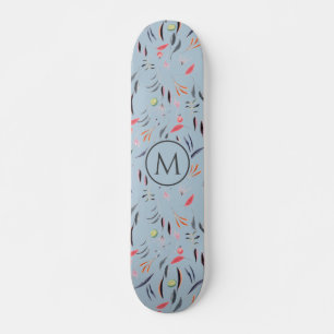 Stilvolles helles blaues Floral Watercolor MONOGRA Skateboard