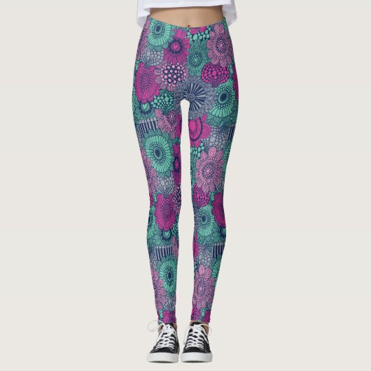 Stilvolles helles Muster der herrlichen Blumen Leggings (Vorderseite)