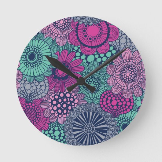 Stilvolles helles Muster der herrlichen Blumen Runde Wanduhr (Vorderseite)