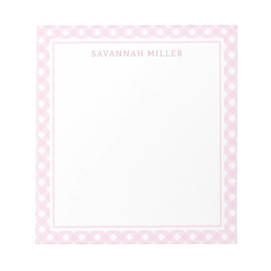 Stilvolles helles Rosa und Weiß Gingham Muster Notizblock (Vorderseite)