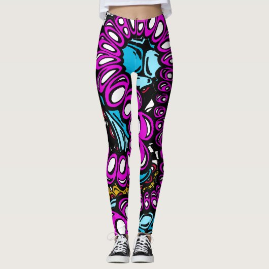 Stilvolles High Fashion Lila Blue Abstract Design Leggings (Vorderseite)