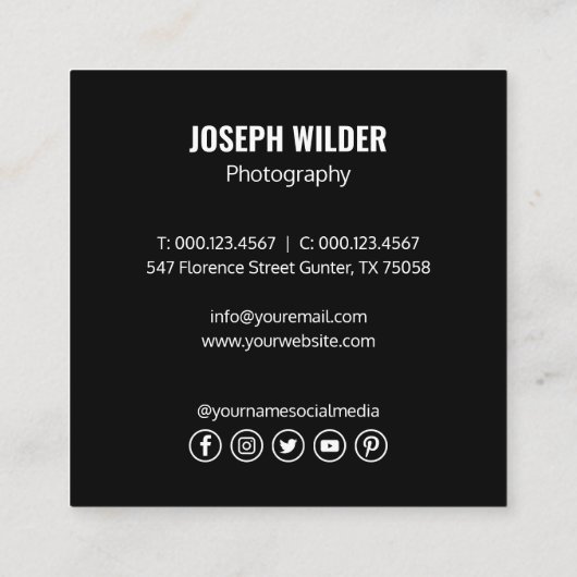 Stilvolles Hochzeitfotograf Foto QR Code Black Quadratische Visitenkarte (Rückseite)