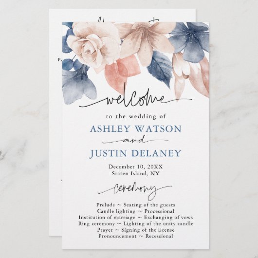 Stilvolles Hochzeitsprogramm für verblichene Denim (Vorne/Hinten)