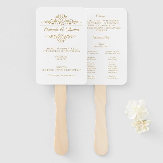 Stilvolles Hochzeitsprogramm in weißem Rahmen Fächer (Vorne und Hinten)