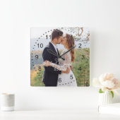 stilvolles Hochzeitstag Foto Quadratische Wanduhr (Zuhause)