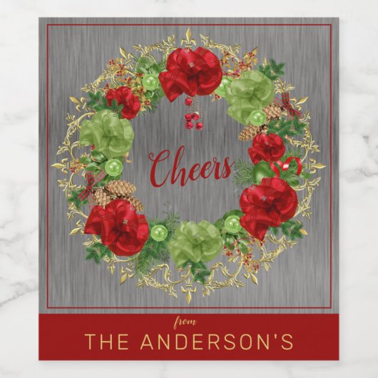 Stilvolles Holiday Wreath Weinetikett (Einzelnes Label)