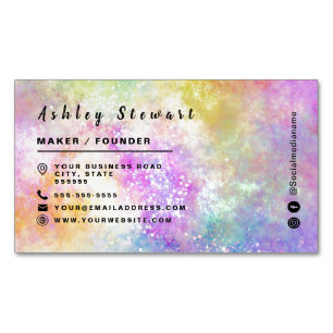 Stilvolles Holo Opal-Branding-Logo Modernes Skript Magnetische Visitenkarte