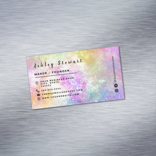 Stilvolles Holo Opal-Branding-Logo Modernes Skript Magnetische Visitenkarte (Beispiel)