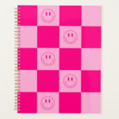 Stilvolles Hot Pink Checkered & Niedlich Happy Läc Planer (Vorderseite)
